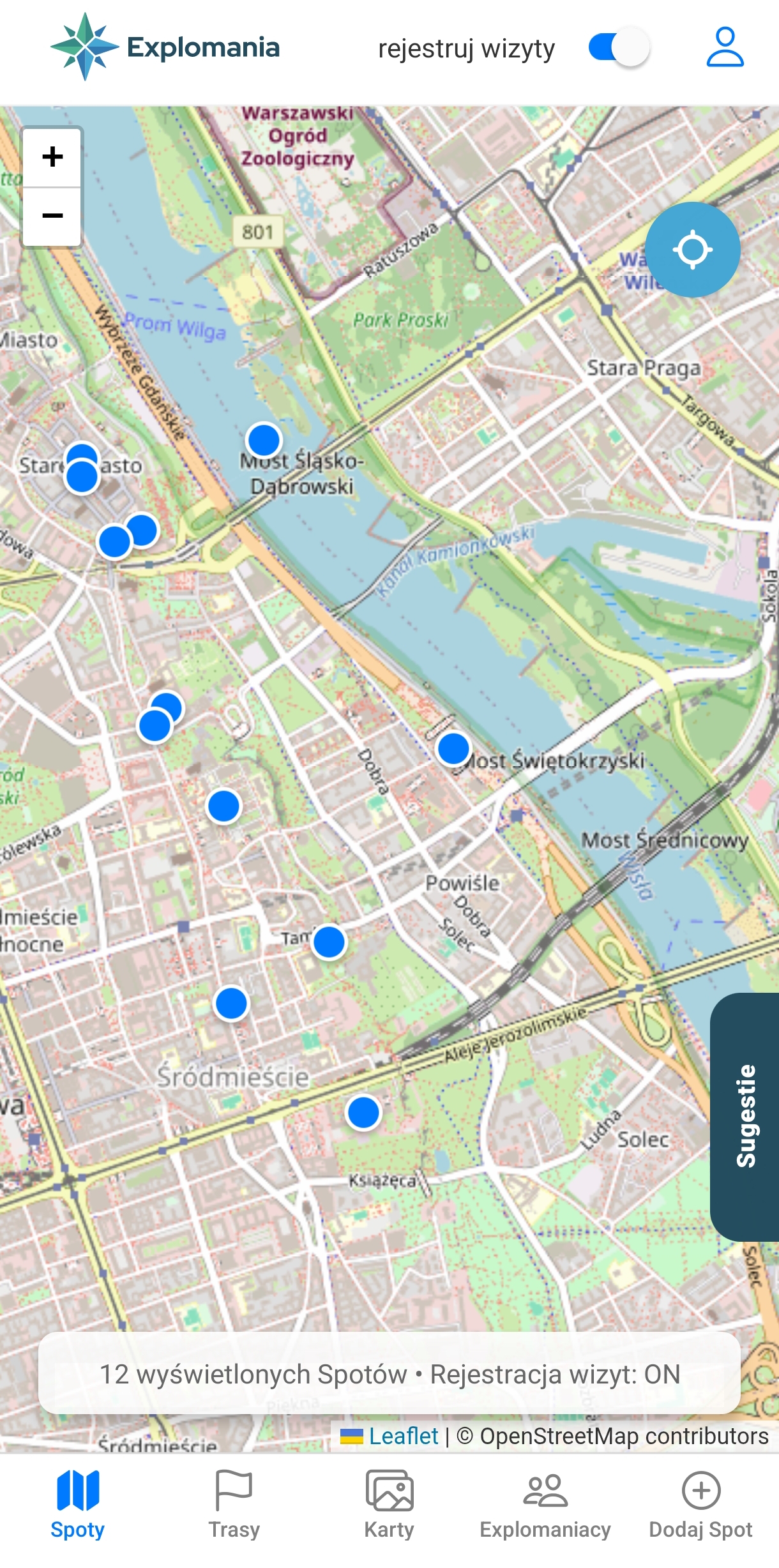 Wydajny mechanizm śledzenia lokalizacji i wykrywania wizyt